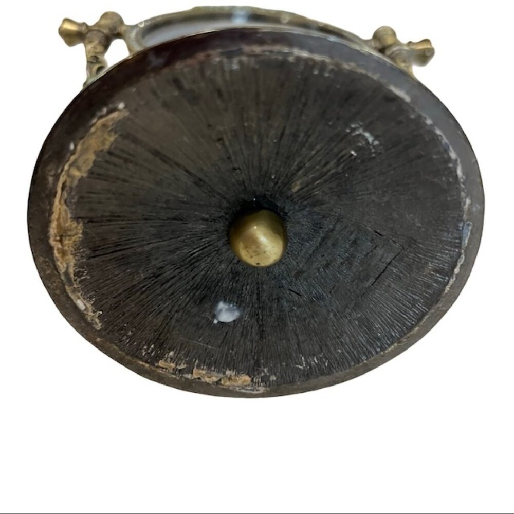 Vintage Brass Oval Vanity Makeup Desk Mirror, Enameled Metal Jeweled Tabletop - Picture 7 of 14